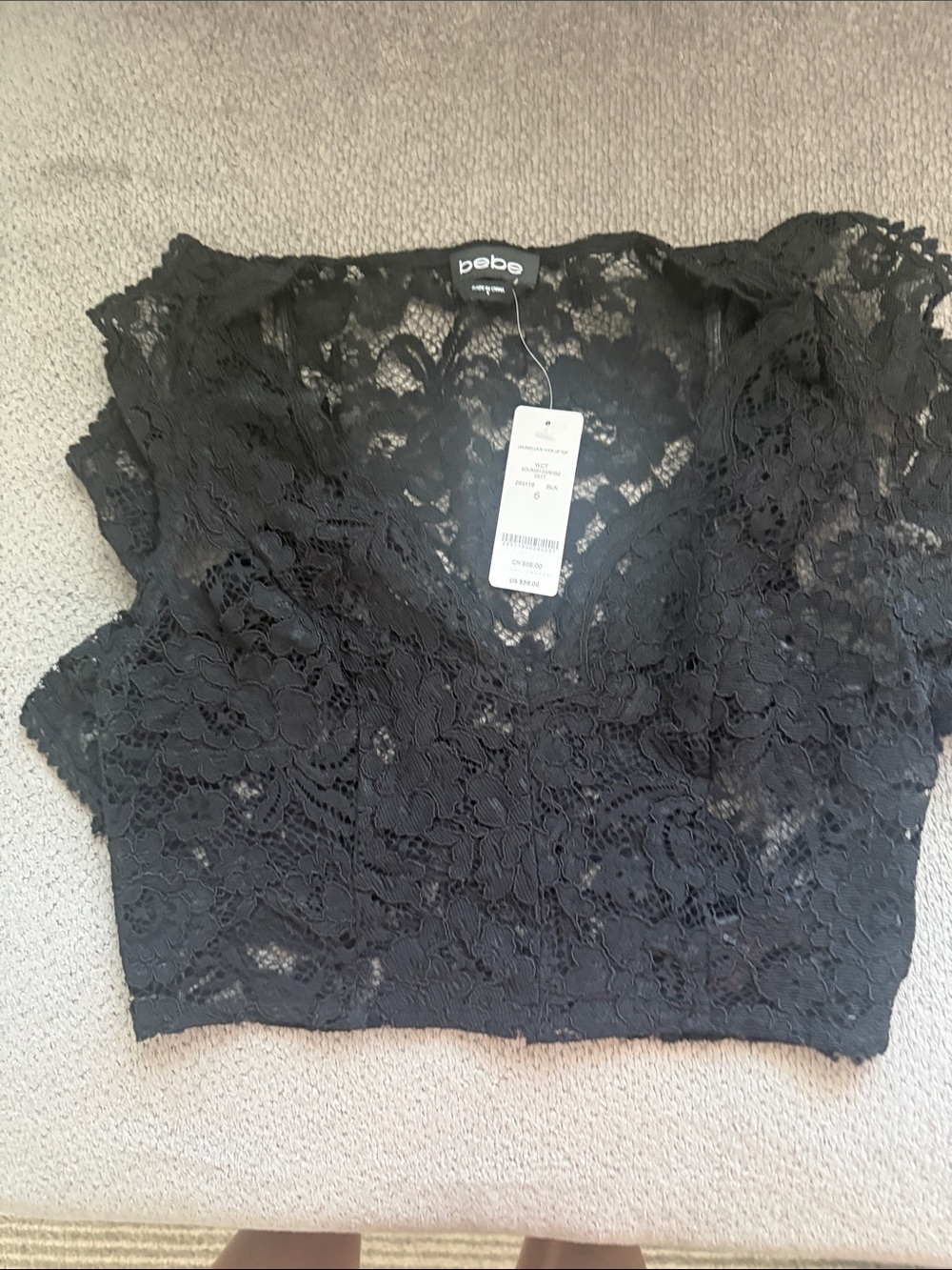 bebe Black Floral Lace Crop Top